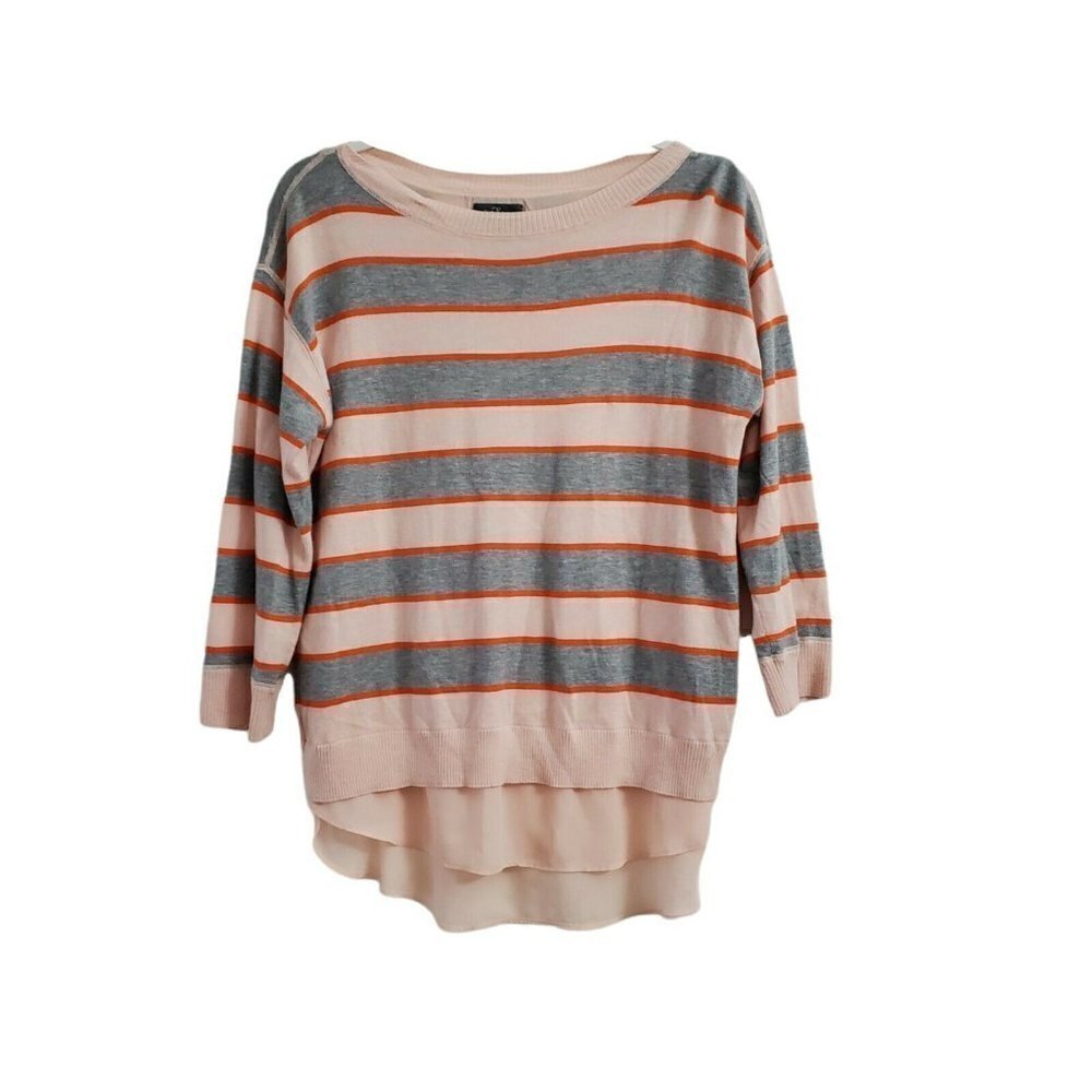 Market & Spruce Sweater Womens Small Striped Split Back Multicolor Soft Crew Top